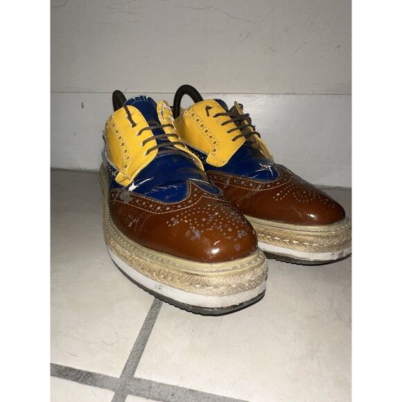 Prada Men’s Brogue Multicolor Yellow, Blue, Brown Wingtip Oxford Us 9 EU 42 M169 - Picture 1 of 16
